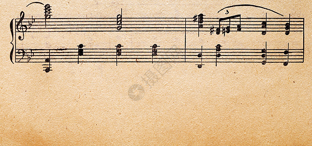 在旧纸页上的音乐笔记 用于背景作曲家旋律艺术乐器音乐会交响乐作品音乐家歌曲分数图片