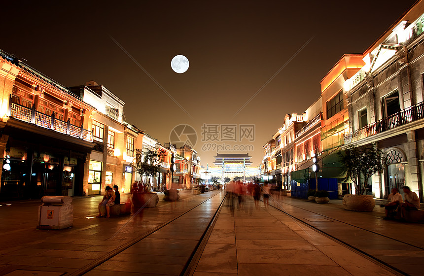 北京新重建的清门购物区北京商业城市建造建筑街道栅栏建筑学商店地标历史性图片