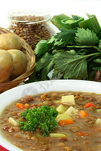 冷冻炖菜棕色土豆豆类午餐芹菜香菜扁豆蔬菜图片