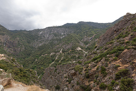 峡谷国王岩石花岗岩绿色风景崎岖晴天红杉红木季节荒野图片