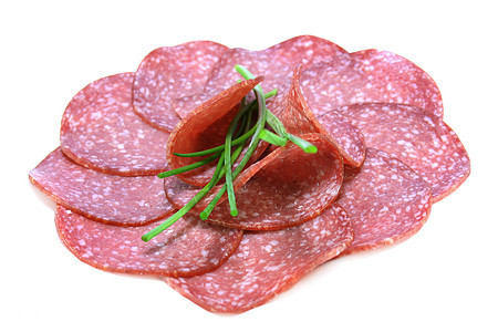 Salami切片熟肉用餐录音室面包香肠香肠片韭菜猪肉食品图片