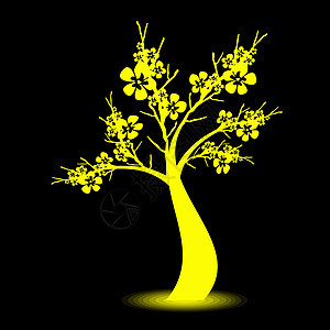 艺术树树干装饰树枝季节风格黑色植物生长插图黄色图片