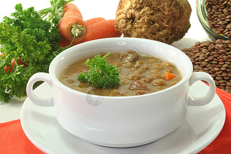 冷冻炖菜豆类棕色土豆扁豆蔬菜香菜芹菜午餐图片