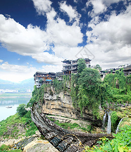 a 中国少数民族村景色电影农村村庄少数民族住宅吸引力风景溪流房子乡村图片