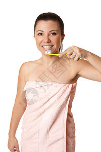 毛巾刷牙的女性女性图片