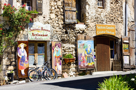 法国普罗旺斯省店铺建筑物招牌村庄外观街道零售业旅行标志牌商店图片