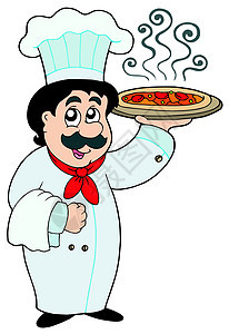 持披萨的卡通厨师图片