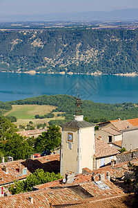Aiguines和圣克罗伊湖 法国普罗旺斯省旅行湖泊外观变量房屋建筑学房子世界村庄位置图片