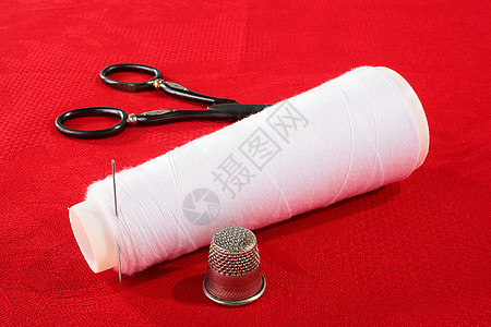 缝纫用具筒管织物复古工作红色剪刀维修艺术白色工具图片