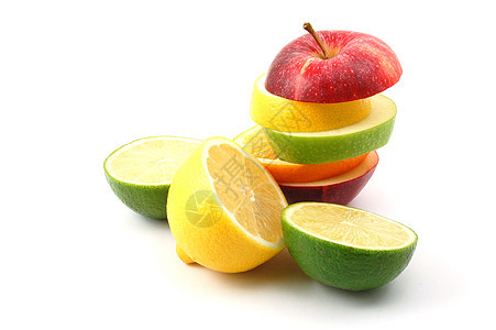 白色背景上的苹果概念香橼柠檬果味红色热带水果绿色杂货店橙子图片