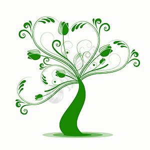 艺术树叶子生长植物装饰漩涡风格白色绿色树干季节图片