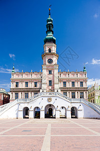 波兰Zamosc 主广场市政厅房子正方形时期学习历史性公会外观城市景点建筑学图片