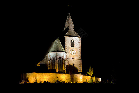 夜间Hunawihr 法国Alsace建筑物小夜灯建筑学旅行教会照明外观夜景夜灯国家图片