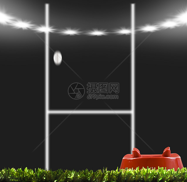 橄榄球踢到橄榄球场的柱子优胜者比赛乐趣竞赛杯子地面冠军草地游戏胜利图片