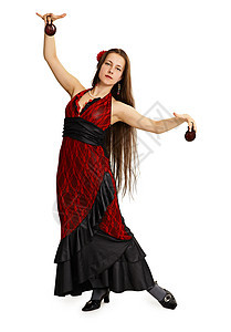 穿红裙子的年轻女孩表演西班牙语舞蹈图片