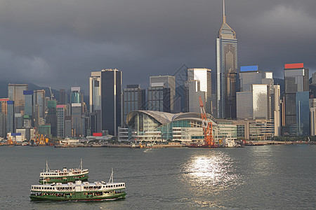 香港海港晴天天空金融海洋旅游摩天大楼市中心场景中心蓝色图片