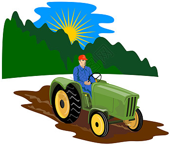 旧式农场拖拉机插图机械农业机器工人农民艺术品高清图片