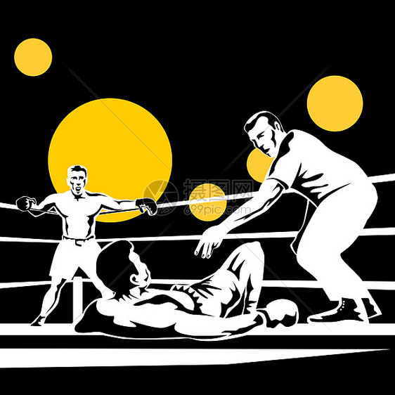 框框中击出补票人计数裁判冠军肌肉竞争者拳击男性手套插图运动男人图片