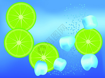 冰的立方体液体冷却水果气泡插图柠檬图片