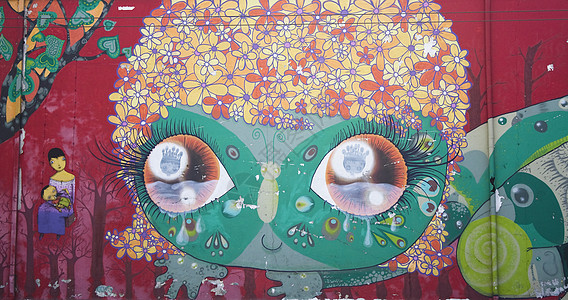 雅典城市涂鸦艺术品贫民窟漏洞眼睛橙子婴儿创造力街道母亲艺术图片