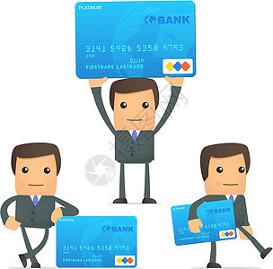 带信用卡的有趣的卡通漫画商务人士套装人士购物商业金融债务账单销售商务银行图片