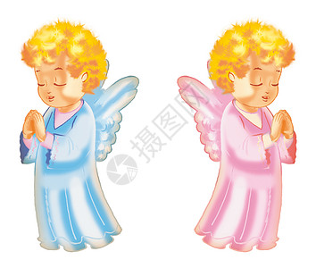 天使插图孩子们束腰女性粉色翅膀外衣裙子宗教图片