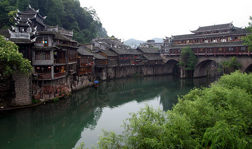 中国 湖南 湖南西部 凤凰城 自然 风景 旅游 风景区 风景区都市用水建筑房子水面旅行城门游船水利历史图片