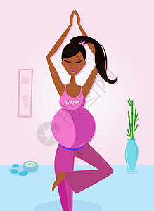 做瑜伽 树姿势的黑皮肤女孕妇图片