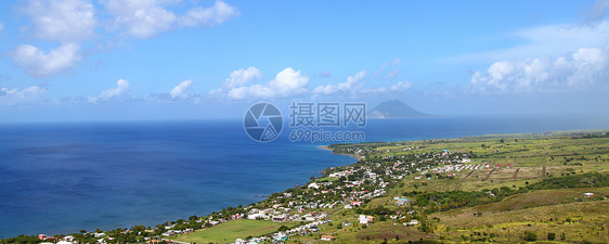 圣基茨海岸线全景旅行爬坡道热带建筑小猫假期晴天天堂村庄图片