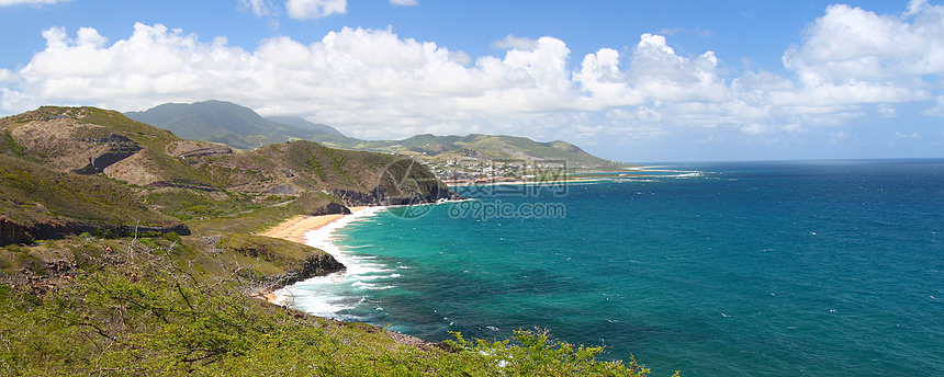 圣基茨海岸线叶子蓝色生态旅游天空栖息地海岸植物群天堂热带植被图片