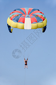 滑翔机运动太阳跳伞乐趣降落伞高度游客蓝色海滩假期图片