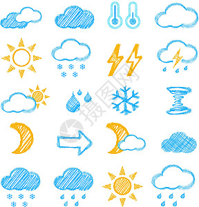 气象图标晴天气候季节雪花气象学家雷雨天气闪电铅笔图标集图片