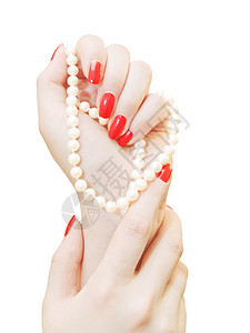 手掌指甲珠子女士婚礼奢华美甲皮肤白色女性化珍珠图片