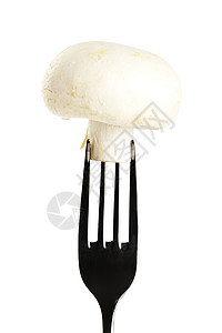 叉子上的白蘑菇背景图片