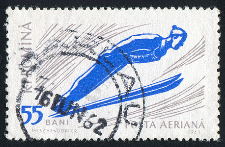 滑雪跳跃男性邮票男人鼻子信封运动员弯曲运动游戏古董图片