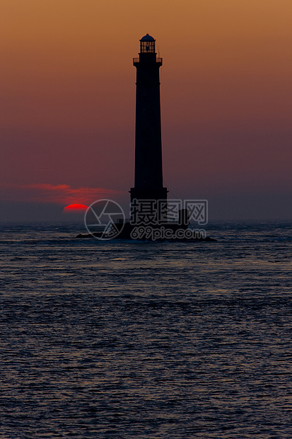 法国诺曼底海牙角 灯塔红色太阳海域海洋指导天空旅行气氛建筑导航图片