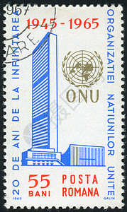 联合国总部邮票邮戳历史性圆圈房子总部长方形信封古董明信片图片