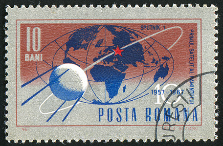 卫星邮资集邮信封平行线海豹邮票地球轨道星星明信片图片
