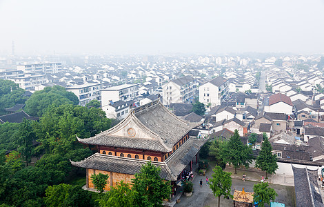 中国苏州市空中航向建筑物吸引力寺庙植物宝塔房子烟雾住宅花园天线图片