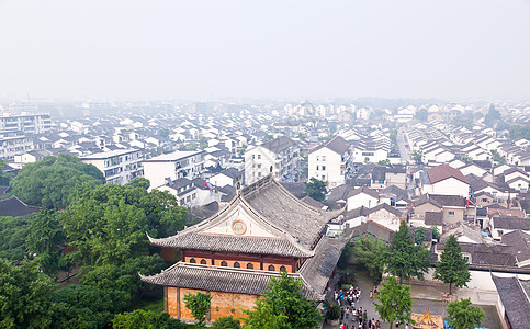 中国苏州市空中航向房子植物吸引力建筑物住宅宝塔烟雾寺庙天线花园图片