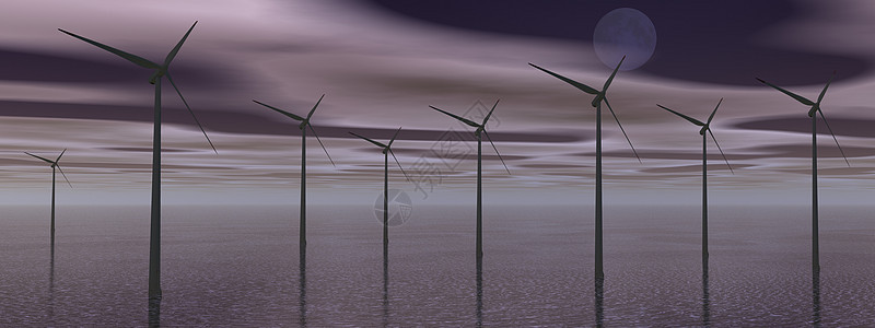 夜间风力涡轮机插图力量生态阴影风车刀片月亮农村紫色刀刃图片