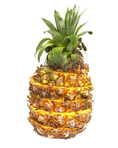 白色背景上的新鲜菠萝食物热带黄色叶子水果图片
