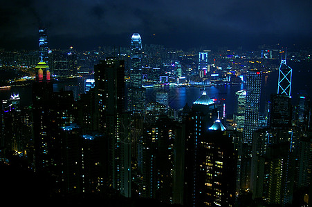 城市夜晚星空香港维多利亚港的夜景之夜背景