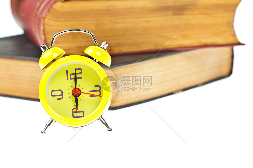 时钟和账簿作为时间管理概念笔记文档学校商业学生笔记本大学日记床单办公室图片