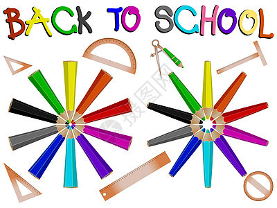 学校横幅木头绘画工艺圆圈彩虹季节调色板教育白色字母背景图片