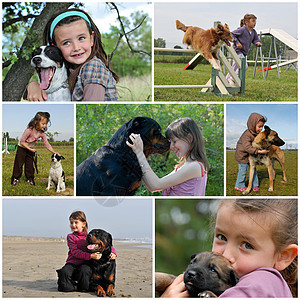 儿童和狗海滩小狗运动动物青少年朋友们女孩牧羊犬友谊犬类背景图片