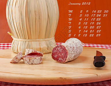 2019年1月日历2012年1月日历桌子文化厨房饮食蔬菜香肠食物面条食谱叶子背景