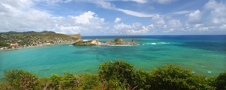 圣卢西亚假期海岸线岩石天堂破坏海岸热带云景蓝色旅行高清图片