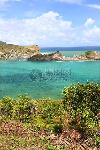 圣卢西亚热带旅行假期海岸岩石蓝色海岸线破坏天堂云景图片