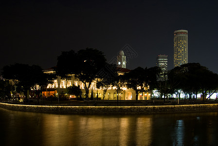 城市夜晚星空新加坡夜间花园公园博物馆反射城市建筑学背景